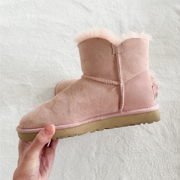 UGG Mini Bailey Button Boots Blush Pink Suede Women’s Size 7 - Picture 4 of 13